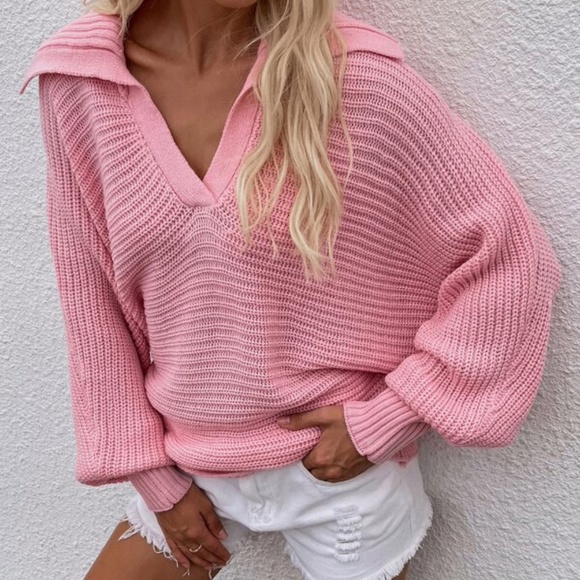Dusty Pink V neck Collar Knit Sweater Top Minimalist y2k - Picture 9 of 15